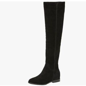 Pazzion Women Almond Toe Knee High Boots with Partial Zipper Stretchy Black Shoe